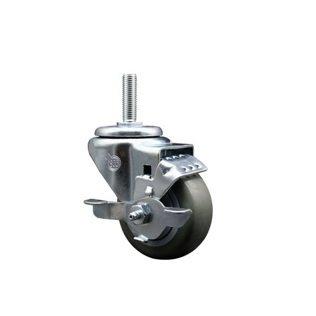 Service Caster 3 Inch Gray Polyurethane Wheel Swivel 34 Inch Threaded Stem Caster with Brake SCC SCC-TS20S314-PPUB-TLB-34212
